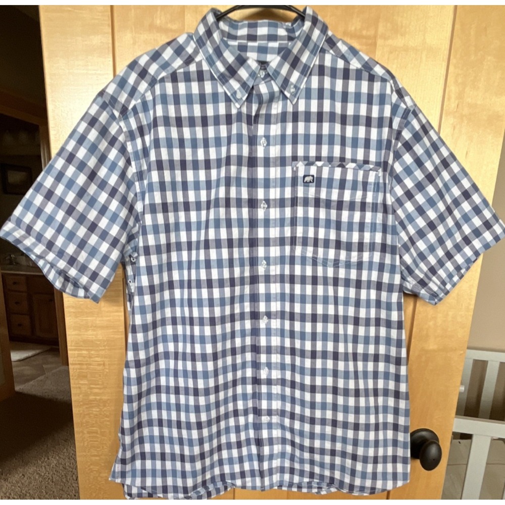Berne Men's XL Short Sleeve Cotton Blue/White Check Button-Down Shirt‎